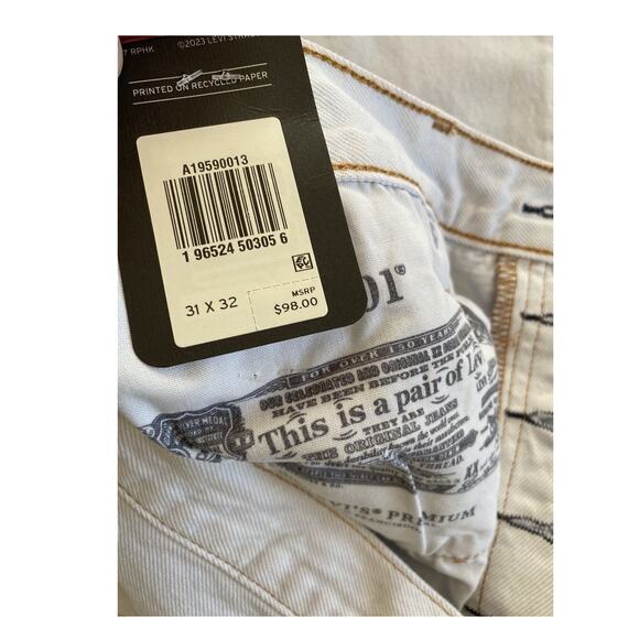 Levi’s Premium 501 '90s Jeans 100% Cotton Denim Button fly 31x32 NWT - Picture 13 of 16